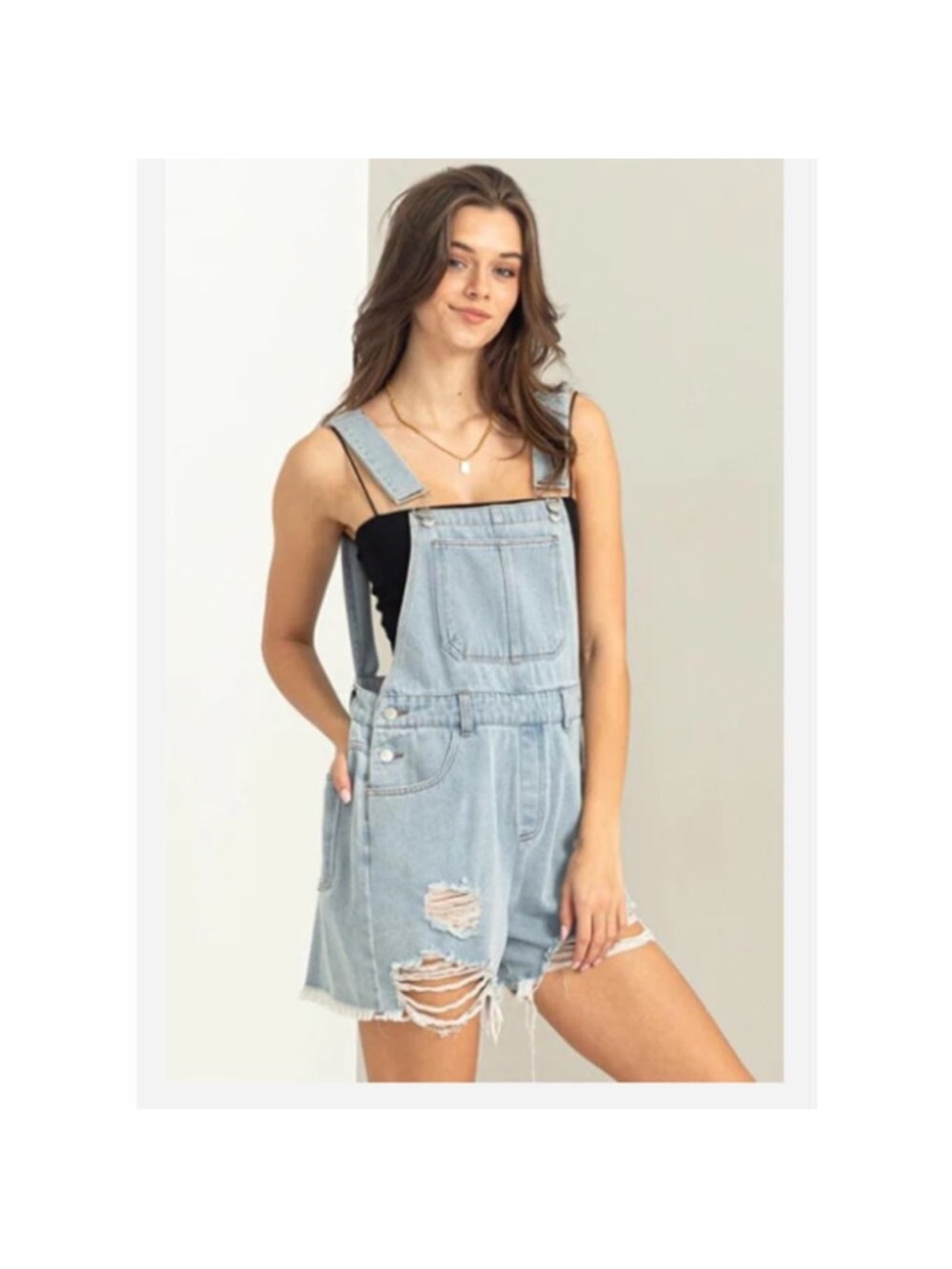 CIDER Distressed Denim Shortalls - Picture 2 of 4